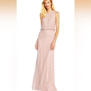 Adrianna Papell Womens Halter Blouson Beaded Gown 12